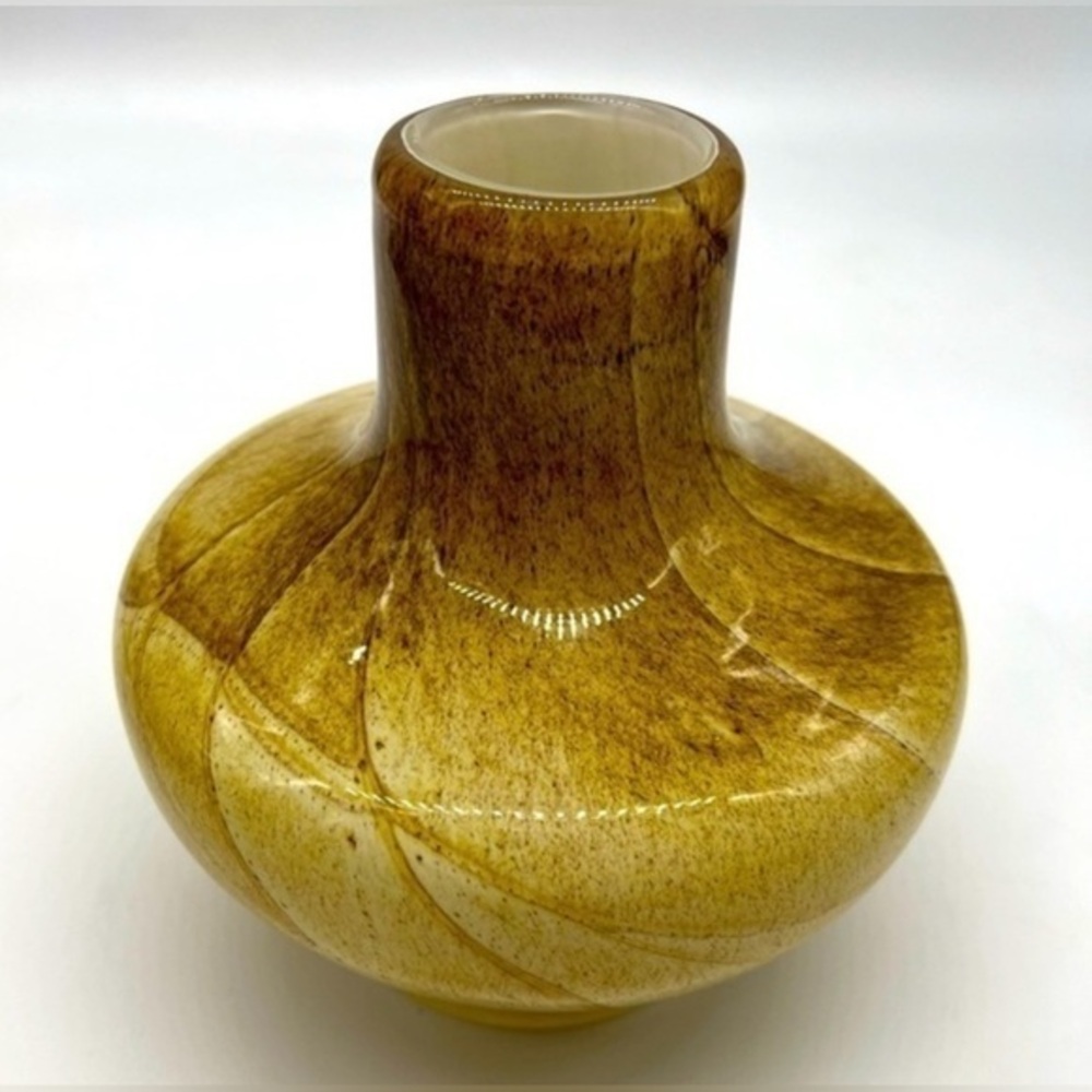 Fenton International Sand Vase Yellow Amber Cased Glass Brown